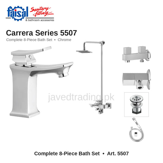Faisal Sanitary Carrera Series 5507 Complete Bath Set, 8 Pieces Single Lever Rectangular Chrome
