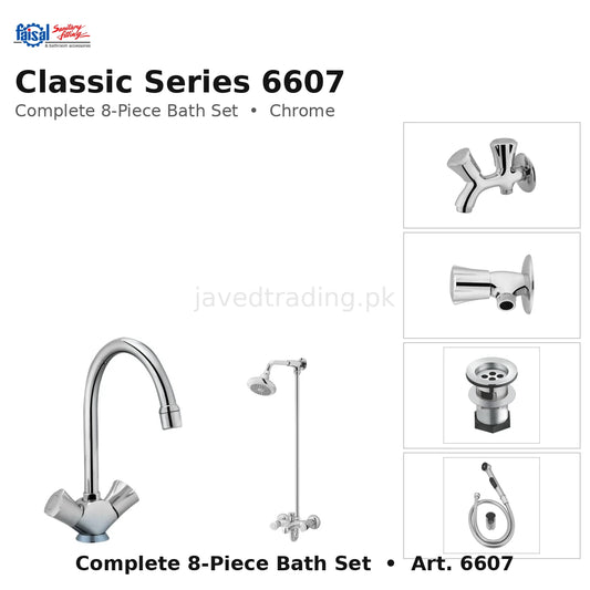Faisal Sanitary Classic Series 6607 Complete Bath Set, 8 Pieces Full Round Chrome