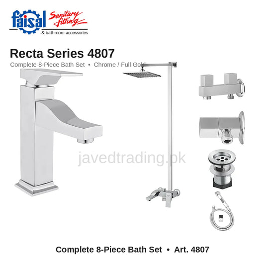 Faisal Sanitary Recta Series 4807 Complete Bath Set, 8 Pieces Single Lever Chrome and Full Gold