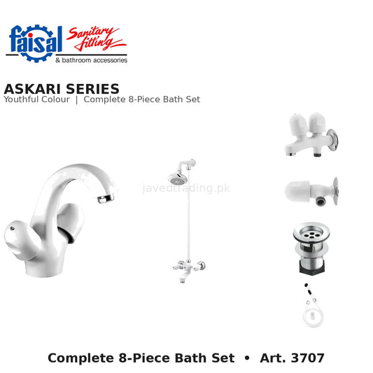 Faisal Sanitary Askari Series 3707 Complete Bath Set, 8 Pieces Full Round Chrome and Youthful Colour
