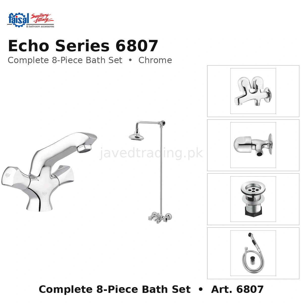 Faisal Sanitary Echo Series 6807 Complete Bath Set, 8 Pieces Quarter Round Chrome