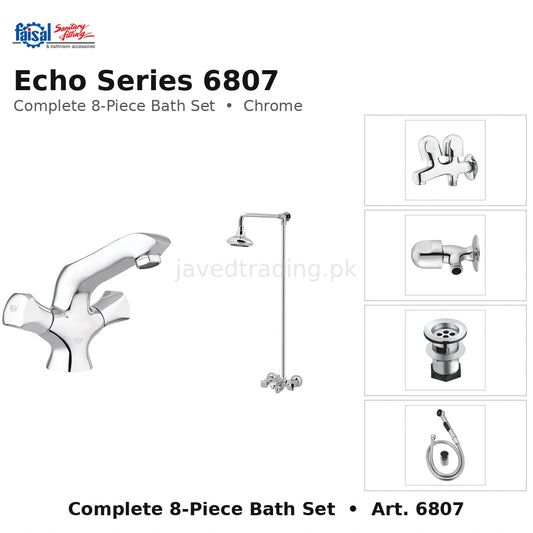 Faisal Sanitary Echo Series 6807 Complete Bath Set, 8 Pieces Quarter Round Chrome