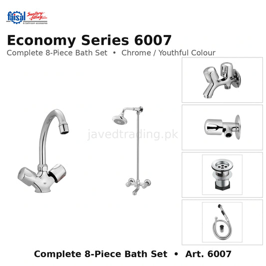 Faisal Sanitary Economy Series 6007 Complete Bath Set, 8 Pieces Full Round Chrome and Youthful Colour