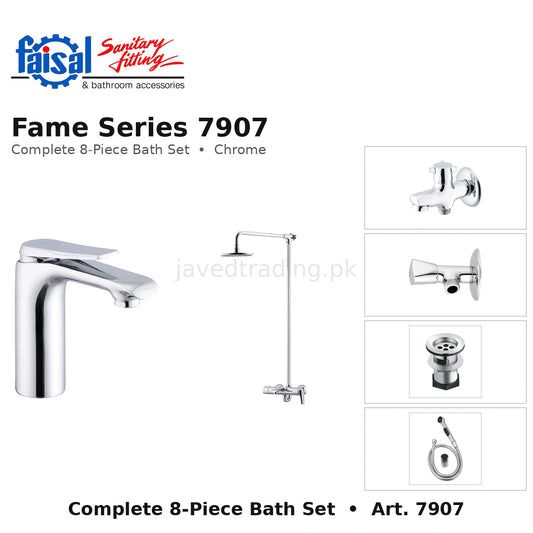 Faisal Sanitary Fame Series 7907 Complete Bath Set, 8 Pieces Single Lever Chrome