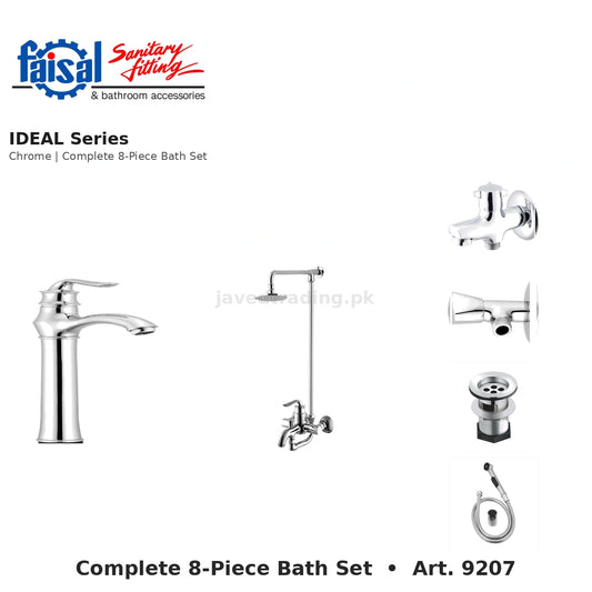 Faisal Sanitary Ideal Series 9207 Complete Bath Set, 8 Pieces Single Lever Chrome, Chrome Gold, Matt Black and PVD Full Gold