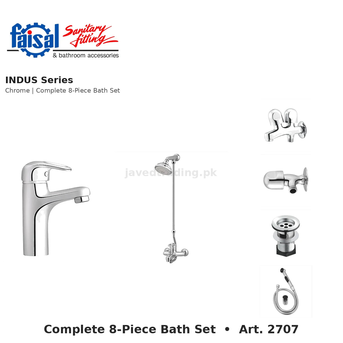 Faisal Sanitary Indus Series 2707 Complete Bath Set, 8 Pieces Single Lever Chrome and Youthful Colour