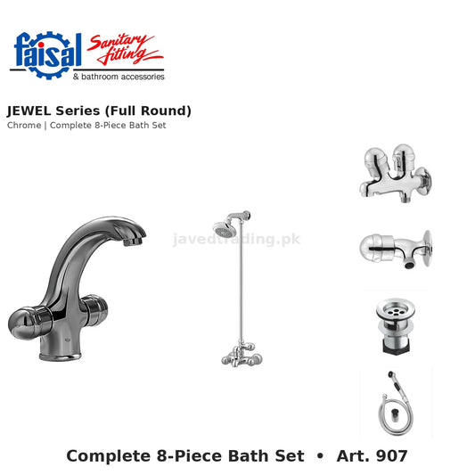 Faisal Sanitary Jewel Series 907 Complete Bath Set, 8 Pieces Full Round Chrome and Youthful Colour