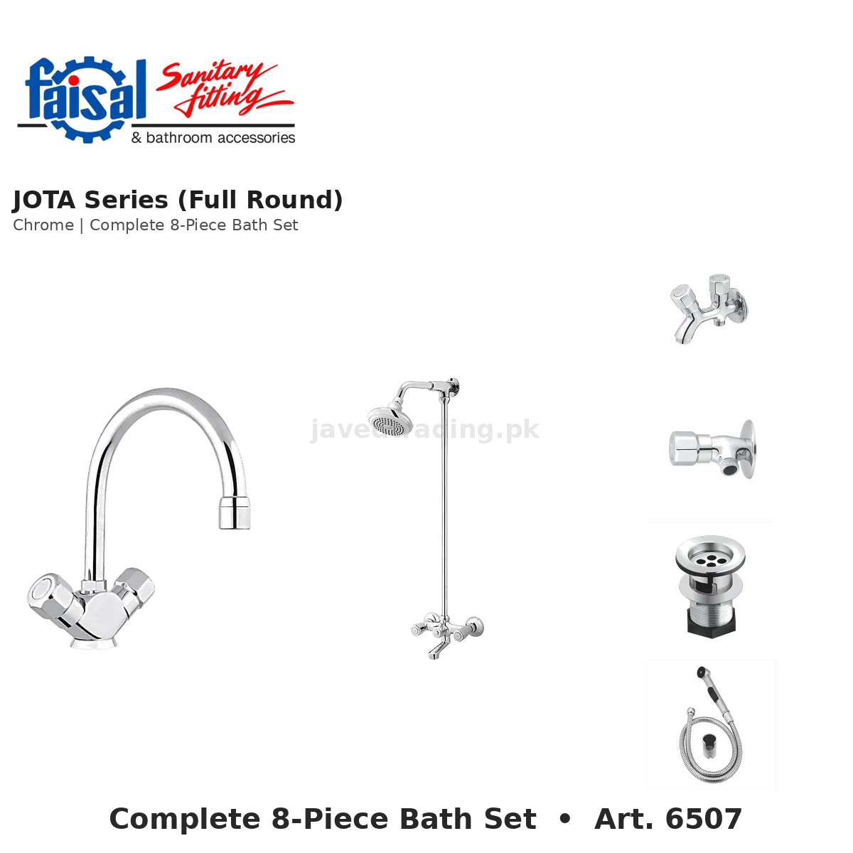 Faisal Sanitary Jota Series 6507 Complete Bath Set, 8 Pieces Full Round Chrome and Youthful Colour