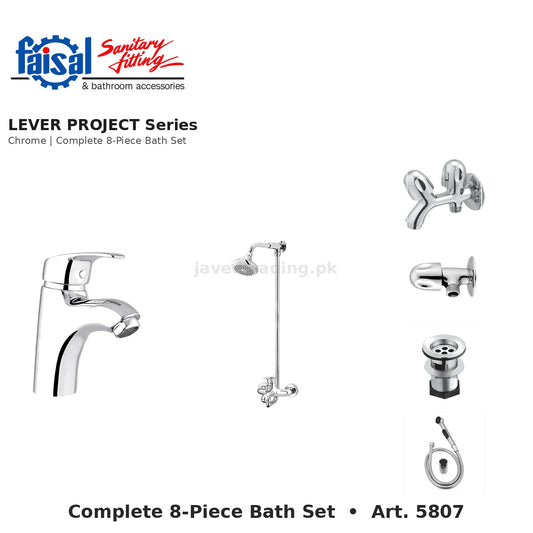 Faisal Sanitary Lever Project Series 5807 Complete Bath Set, 8 Pieces Single Lever Chrome and Youthful Colour