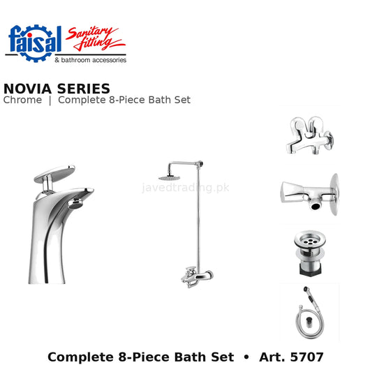 Faisal Sanitary Novia Series 5707 Complete Bath Set, 8 Pieces Single Lever Chrome
