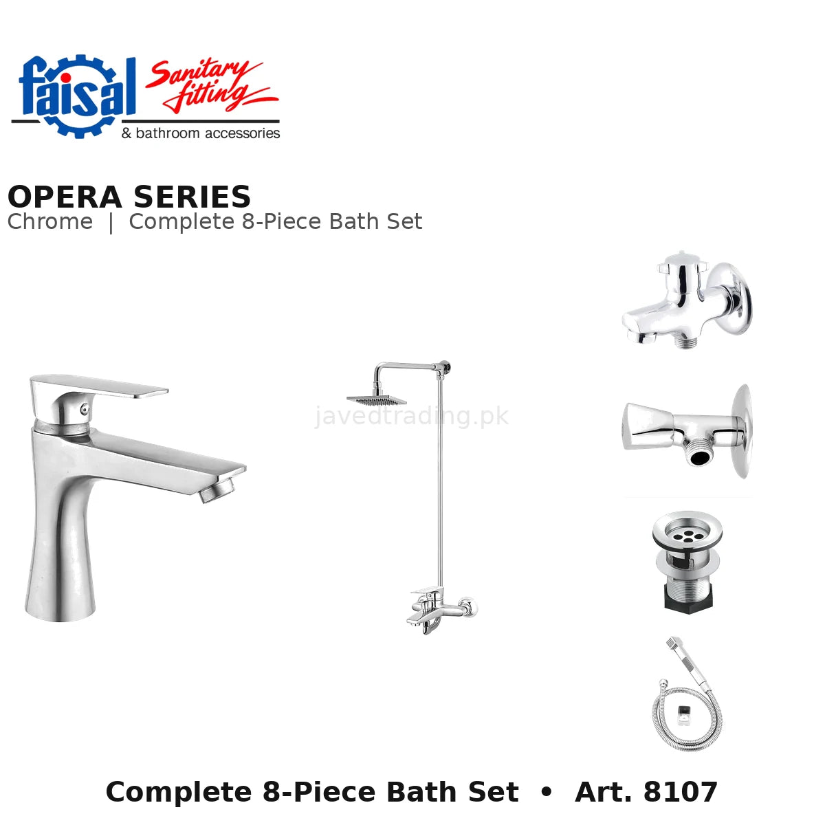 Faisal Sanitary Opera Series 8107 Complete Bath Set, 8 Pieces Single Lever Chrome