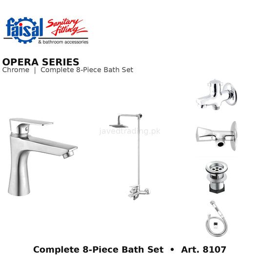 Faisal Sanitary Opera Series 8107 Complete Bath Set, 8 Pieces Single Lever Chrome