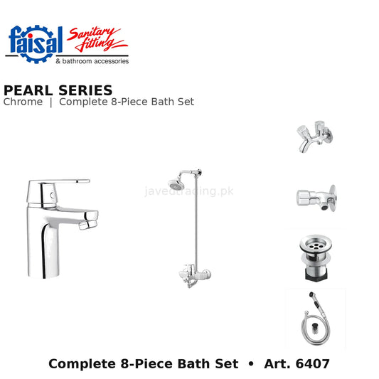 Faisal Sanitary Pearl Series 6407 Complete Bath Set, 8 Pieces Single Lever Chrome