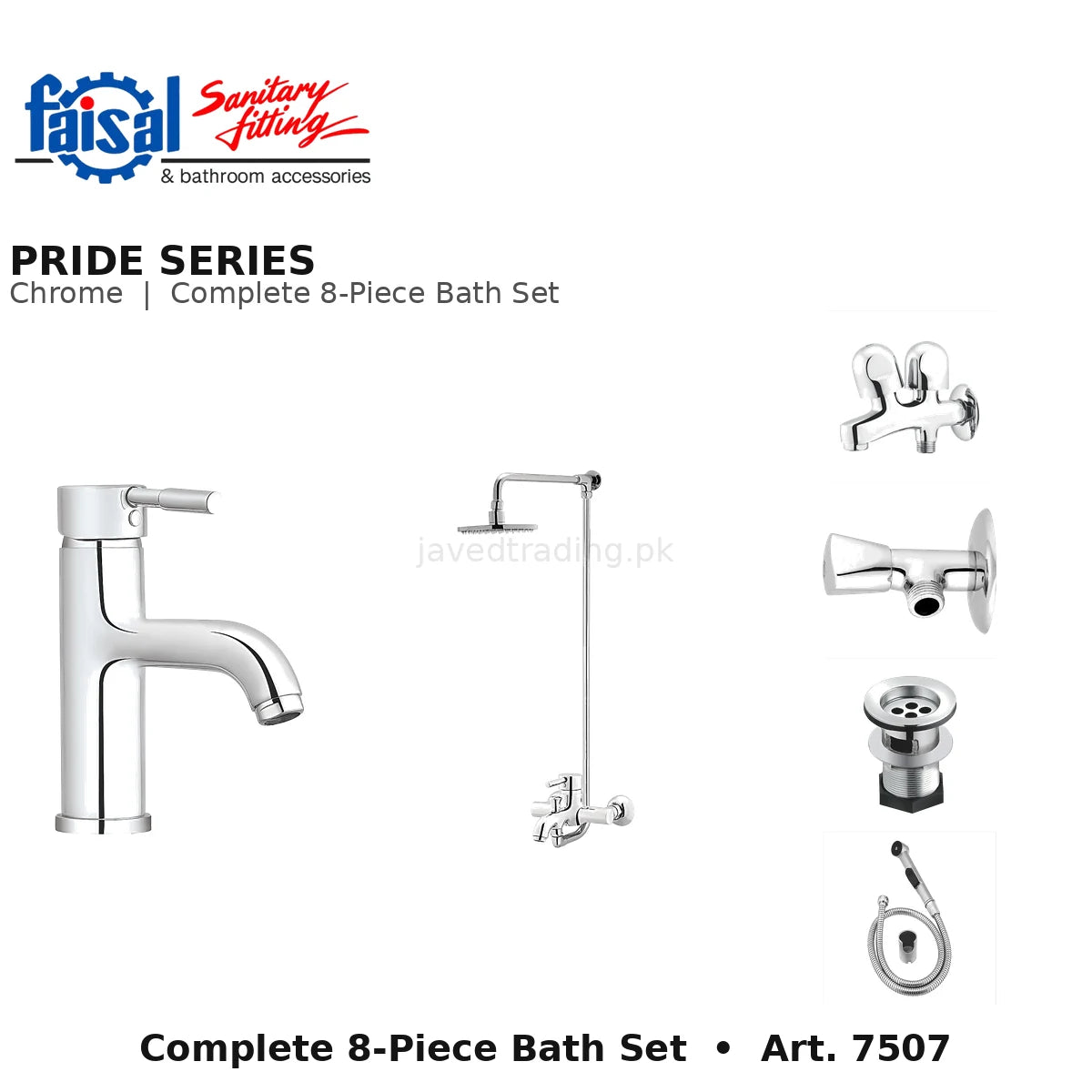 Faisal Sanitary Pride Series 7507 Complete Bath Set, 8 Pieces Single Lever Chrome