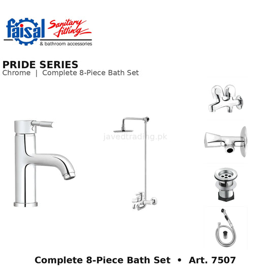 Faisal Sanitary Pride Series 7507 Complete Bath Set, 8 Pieces Single Lever Chrome