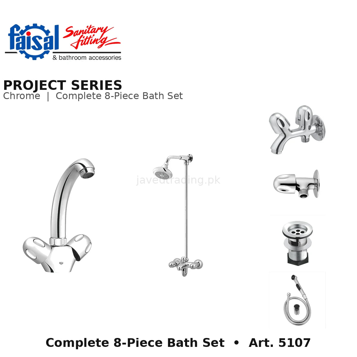 Faisal Sanitary Project Series 5107 Complete Bath Set, 8 Pieces Full Round Chrome and Youthful Colour