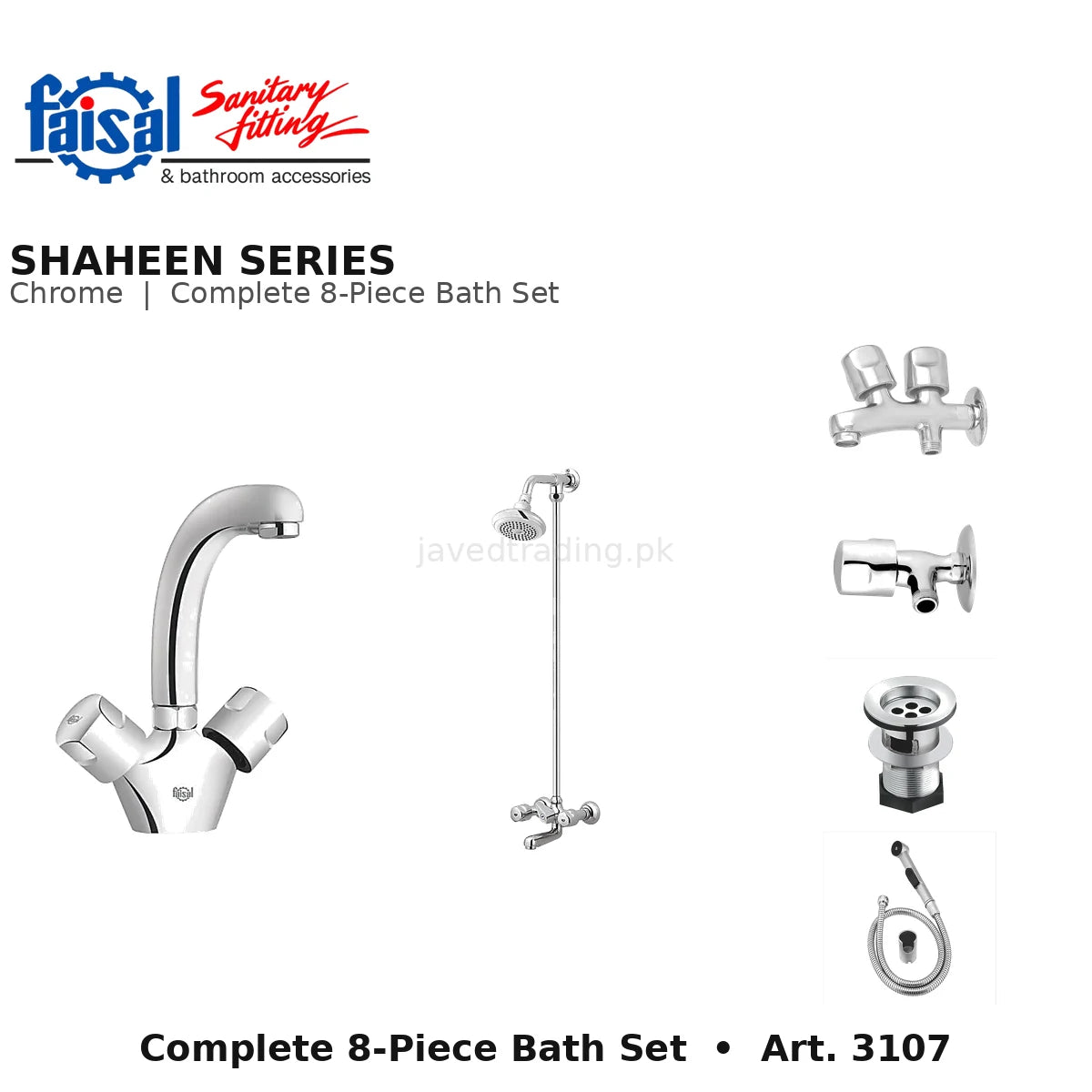 Faisal Sanitary Shaheen Series 3107 Complete Bath Set, 8 Pieces Full Round Chrome and Youthful Colour