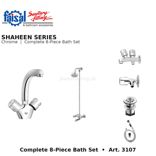Faisal Sanitary Shaheen Series 3107 Complete Bath Set, 8 Pieces Full Round Chrome and Youthful Colour