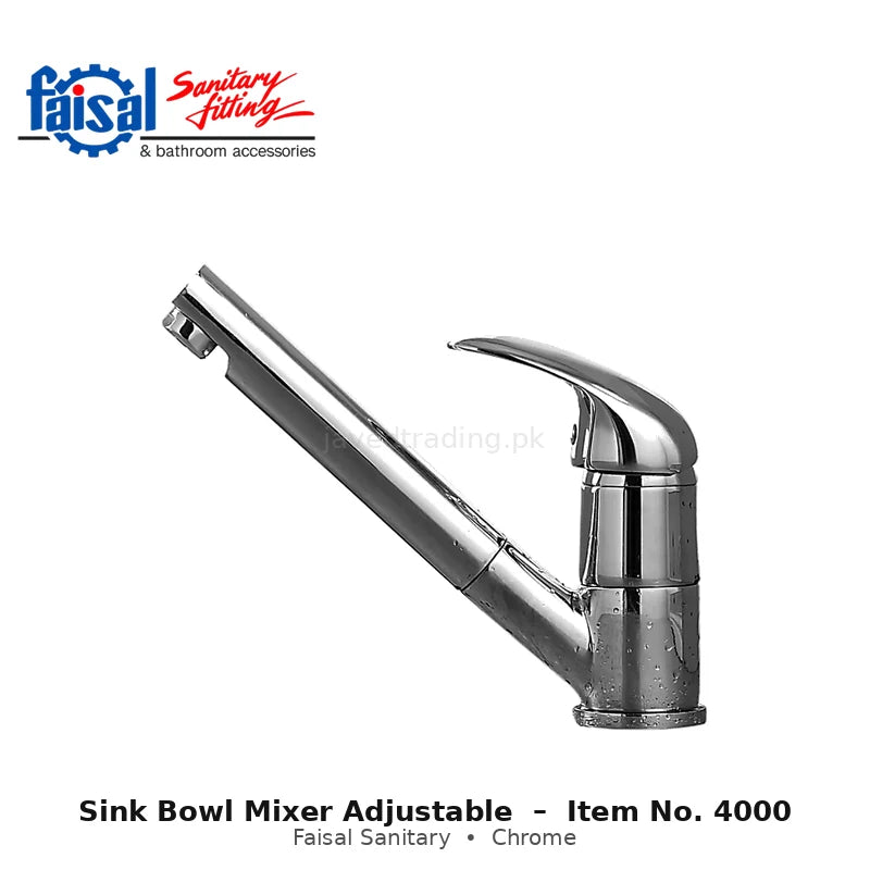 Chrome sink bowl mixer with Faisal Sanitary branding on a white background