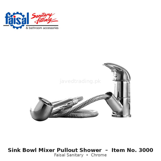 Faisal Sanitary Sink Bowl Mixer Pullout Shower, Item 3000 Chrome