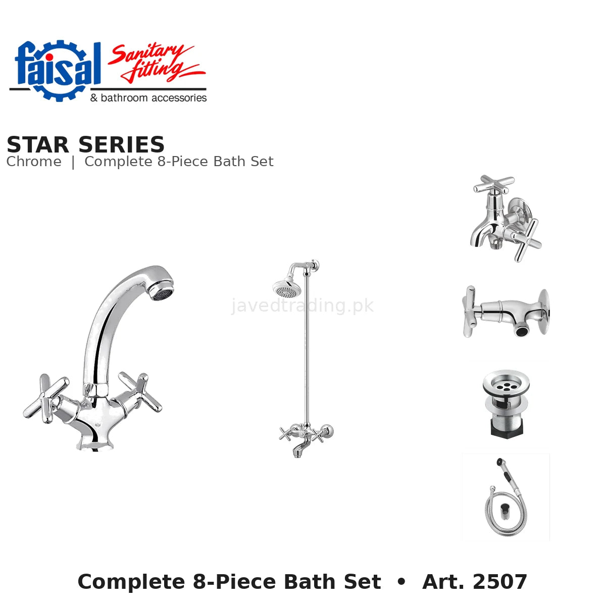 Faisal Sanitary Star Series 2507 Complete Bath Set, 8 Pieces Full Round Chrome and Youthful Colour