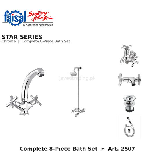 Faisal Sanitary Star Series 2507 Complete Bath Set, 8 Pieces Full Round Chrome and Youthful Colour
