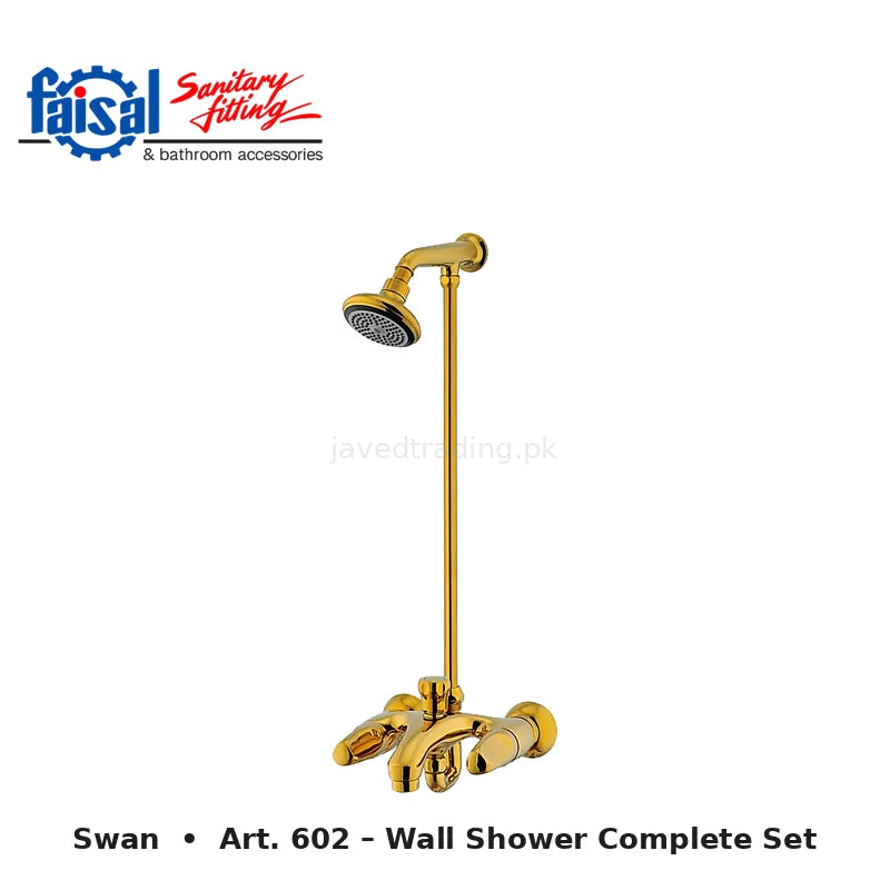 Faisal Sanitary Swan Series 607 Complete Bath Set, 8 Pieces Full Round Chrome, Youthful Colour and PVD Full Gold