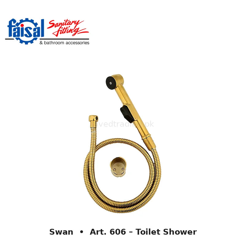 Faisal Sanitary Swan Series 607 Complete Bath Set, 8 Pieces Full Round Chrome, Youthful Colour and PVD Full Gold