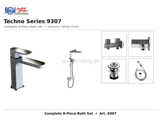 Faisal Sanitary Techno Series 9307 Complete Bath Set, 8 Pieces Single Lever Chrome