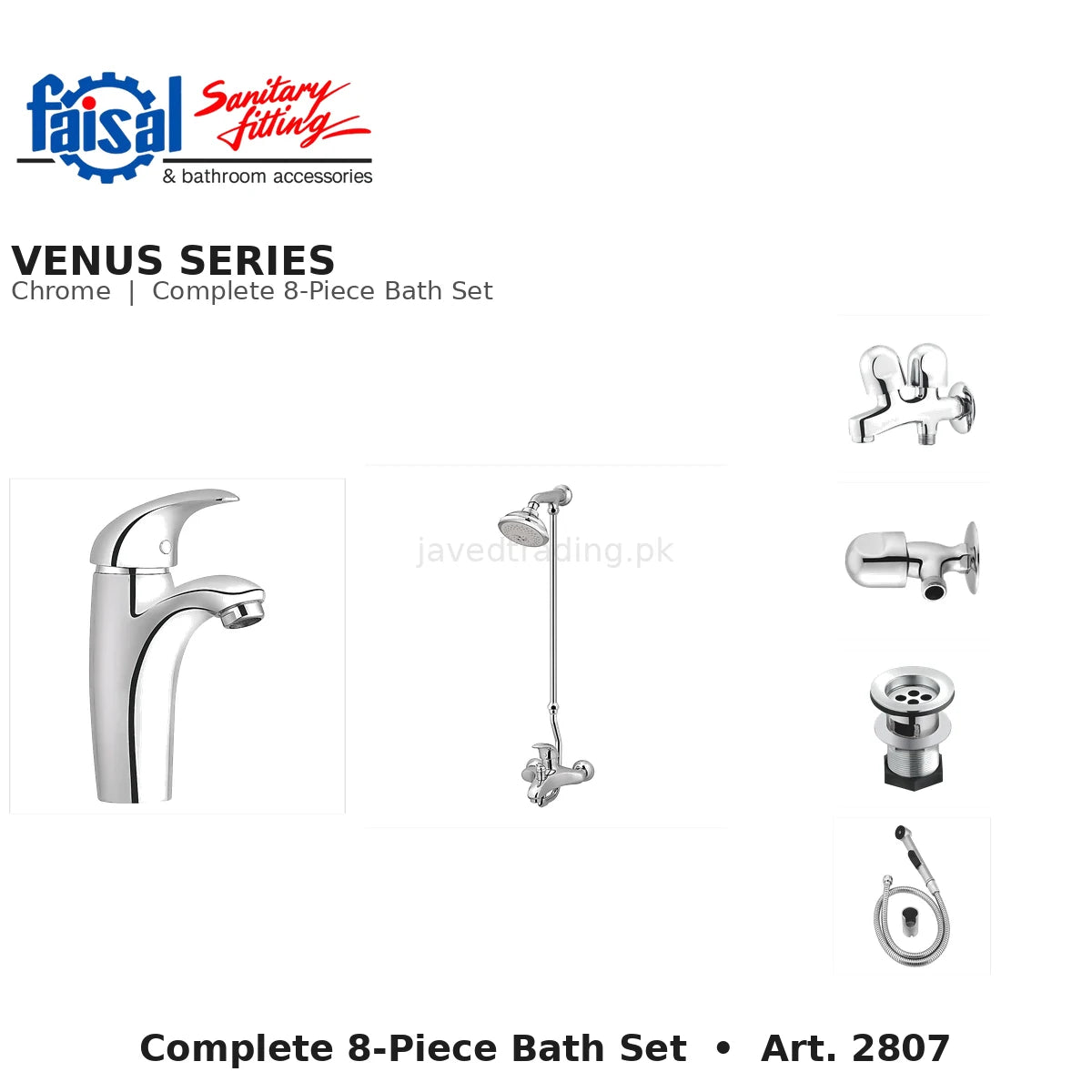 Faisal Sanitary Venus Series 2807 Complete Bath Set, 8 Pieces Single Lever Chrome and Youthful Colour